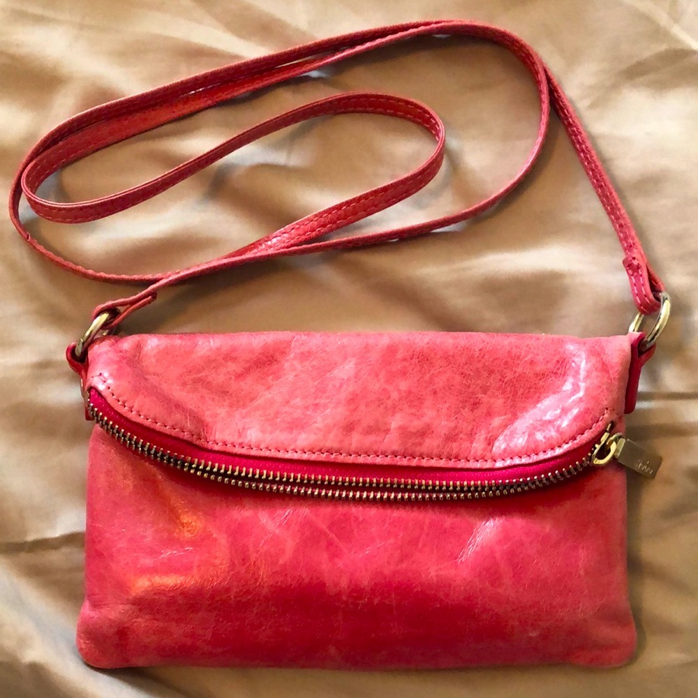Hobo bag, pink crossbody purse. Black and white lining. EUC